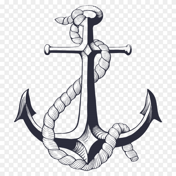 Hand drawn anchor with rope on transparent background PNG