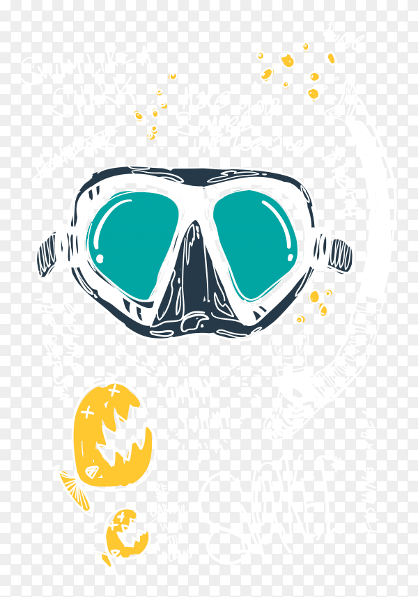 Hand drawn diving mask on transparent background PNG