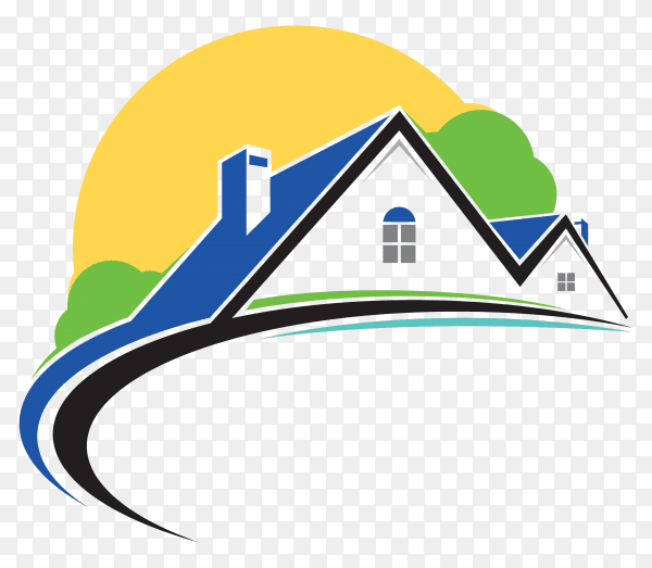 Hand drawn house and sun on transparent background PNG