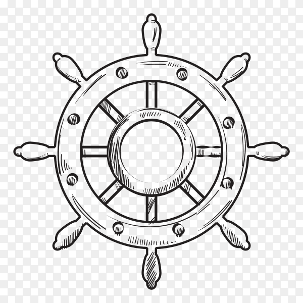 Hand drawn wheel ship on transparent background PNG