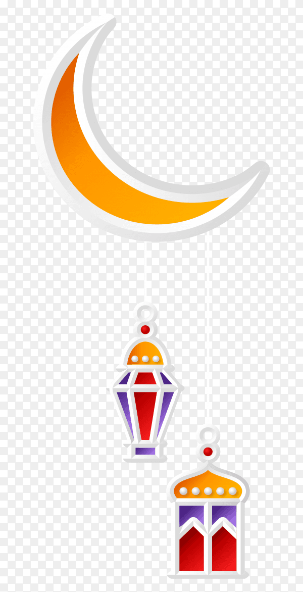 Islamic greeting design ramadan kareem with crescent moon and lantern on transparent background PNG