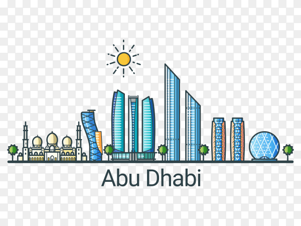 Linear banner of abu dhabi city on transparent background PNG