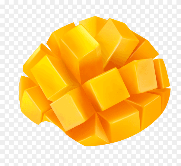 Mango peeled and cut into squares on transparent background PNG