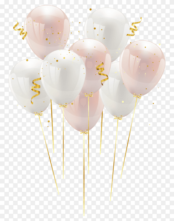 Pink and white balloons bunch collection on transparent background PNG