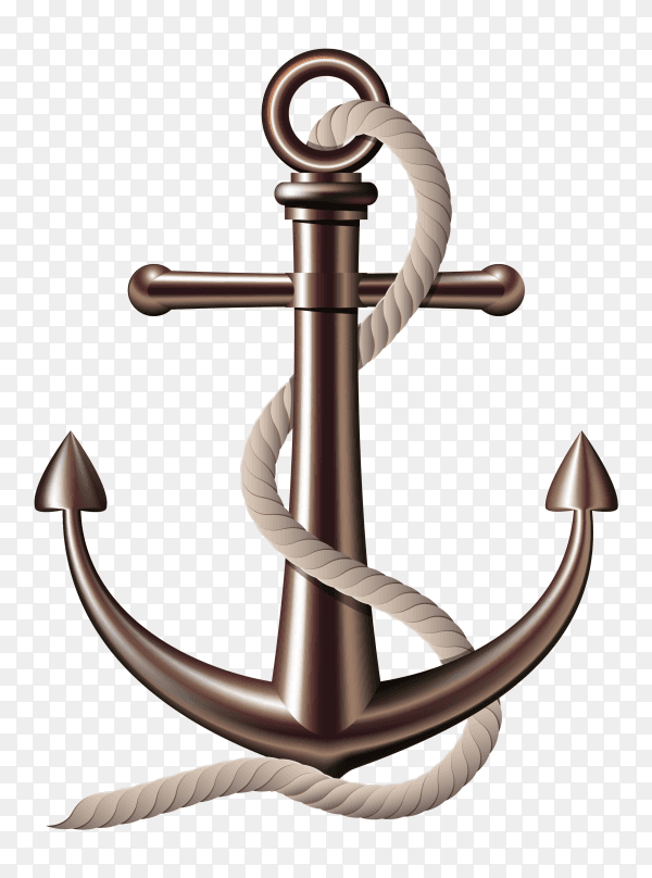 Realistic anchor with rope on transparent background PNG