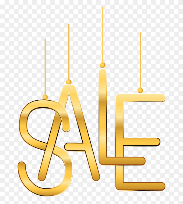 Sale advertisement banner with gold text on transparent background PNG