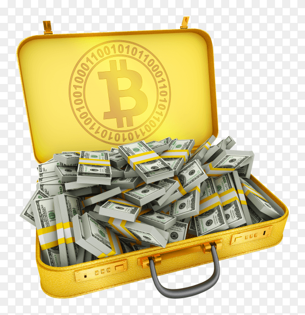 Suitcase bitcoin dollars on transparent background PNG