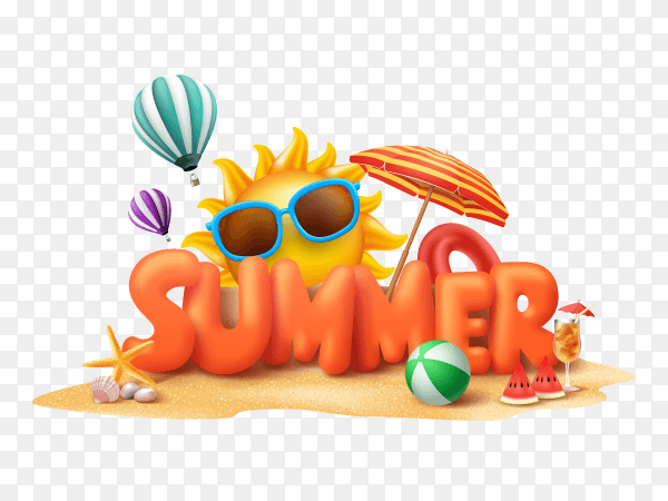 Summer banner with sunglasses and sun on transparent background PNG