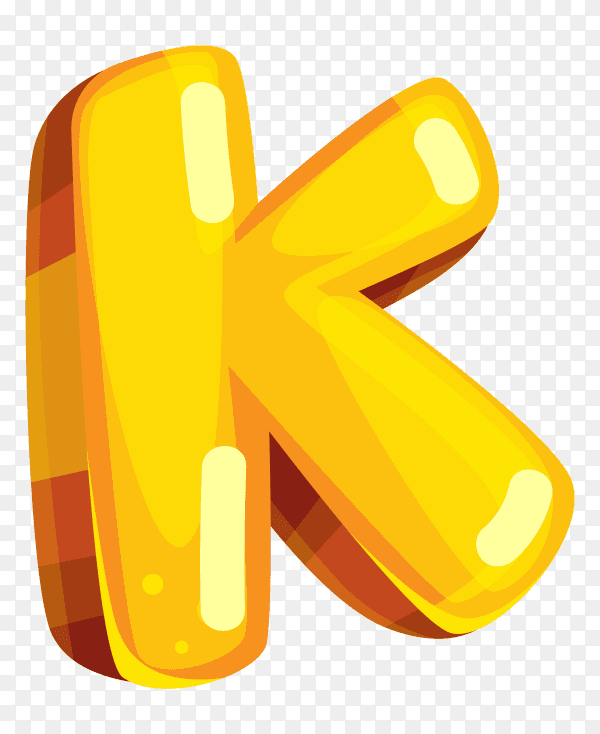 Yellow color shaped K letter on transparent background PNG