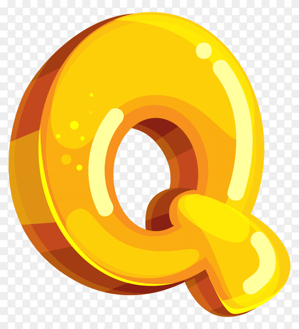 Yellow color shaped Q letter on transparent background PNG