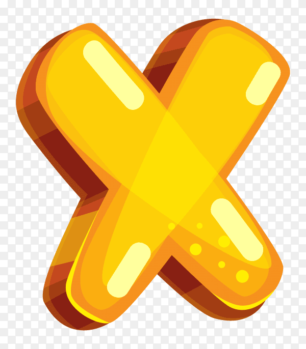 Yellow color shaped X letter on transparent background PNG