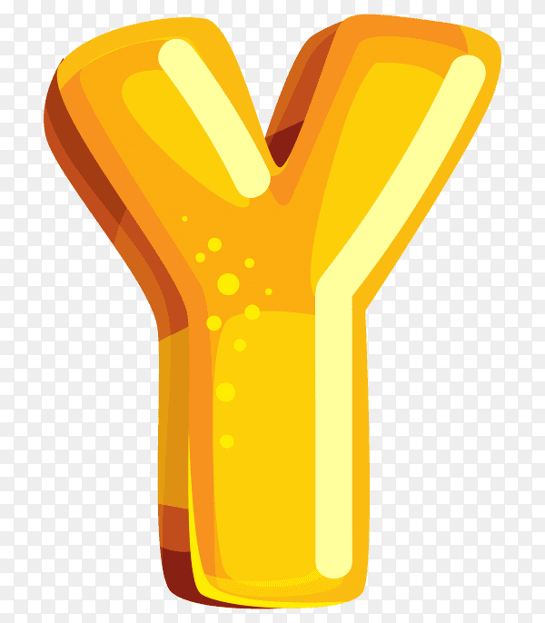 Yellow color shaped Y letter on transparent background PNG
