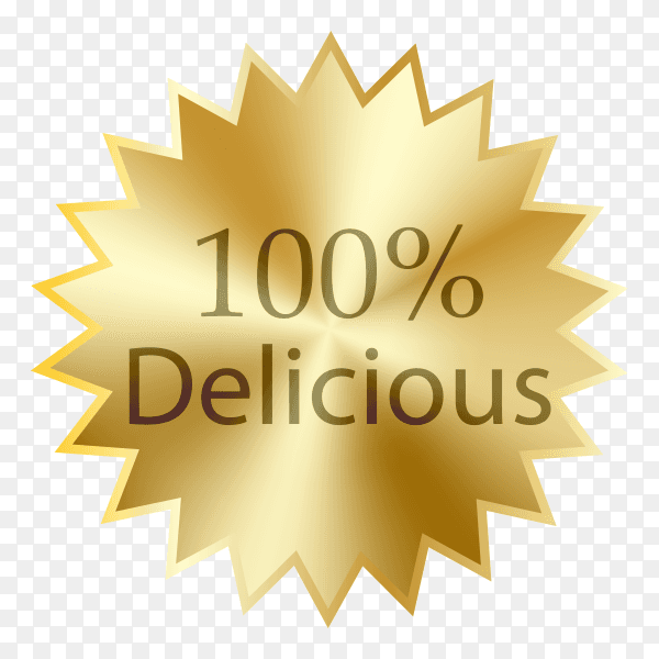 100% delicious banner design on transparent background PNG