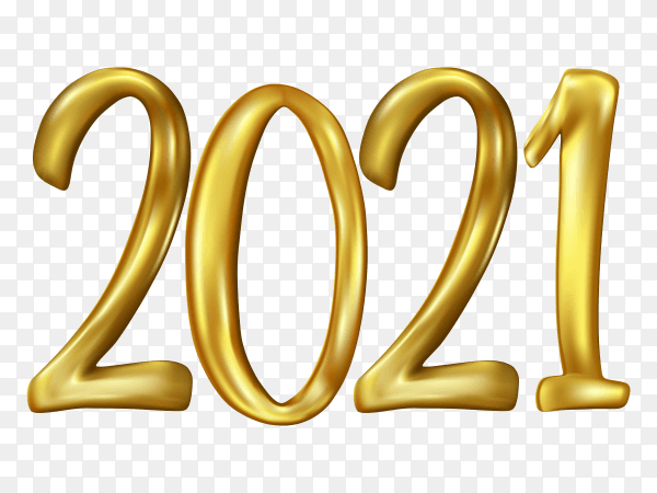 2021 happy new year card with golden number on transparent PNG