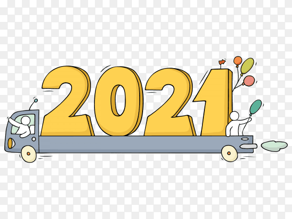 2021 happy new year concept with cars cartoon on transparent background PNG