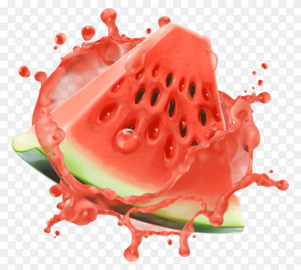 3D fresh watermelon with juice on transparent background PNG
