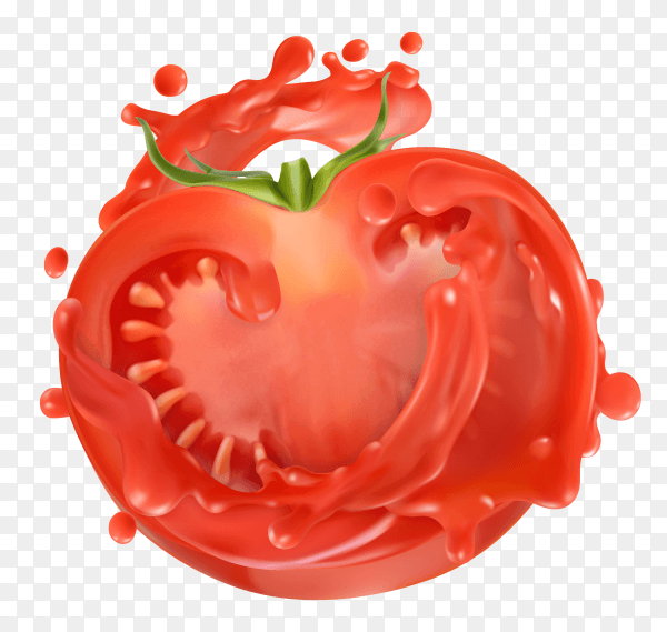 3D Fresh tomato with juice on transparent background PNG