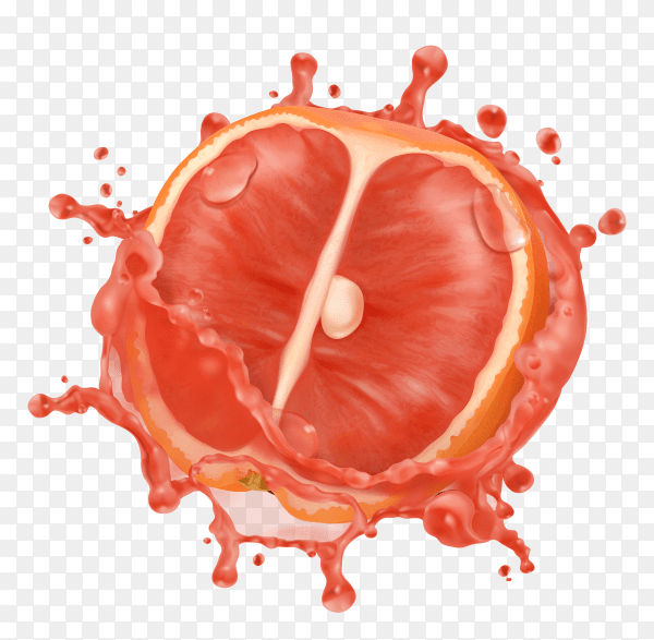 3D Grapefruit in juice splash on transparent background PNG