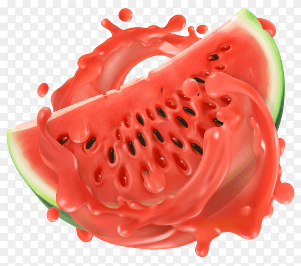 3D fresh watermelon with fresh splash juice on transparent background PNG