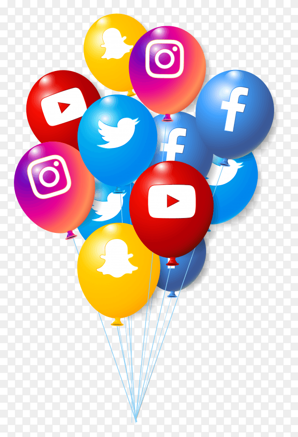 3D social media balloons collection for banner design on transparent background PNG