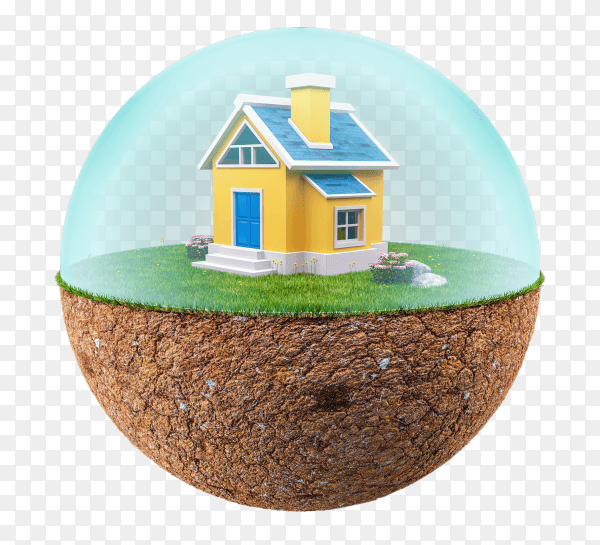 3d floating island with small house premium vector PNG