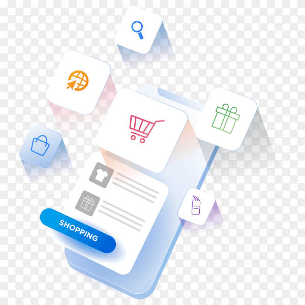 3d mobile online shopping concept. digital marketing on transparent PNG