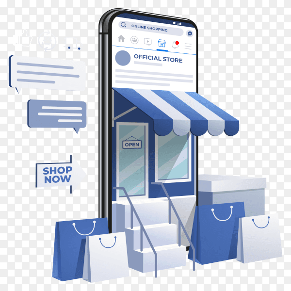 3d online shopping on social media mobile applications or websites concepts on transparent background PNG