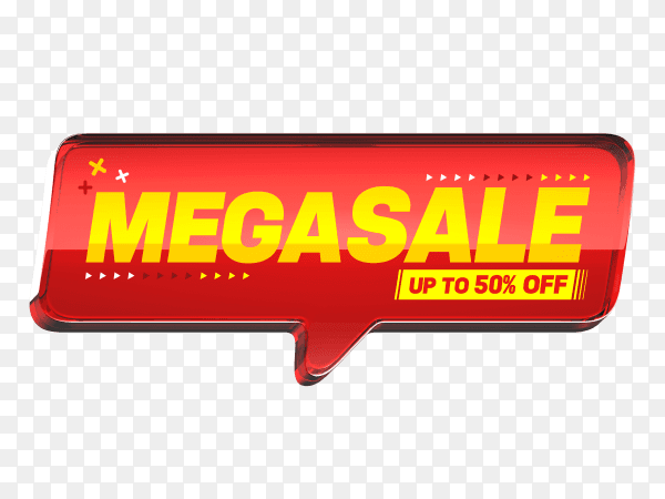 3d red mega sale banner on transparent background PNG