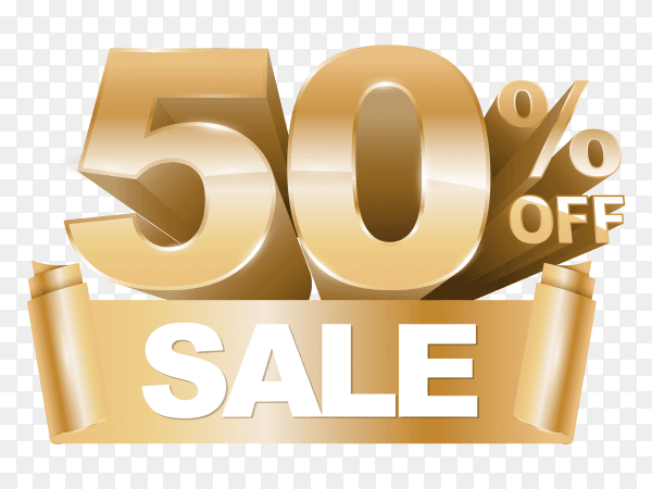 3d shiny gold discount 50 percent off on transparent background PNG