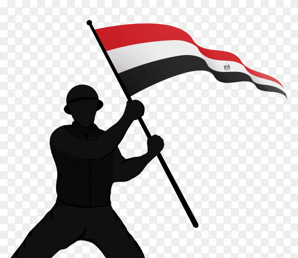 A soldier raising the egypt flag on transparent background PNG