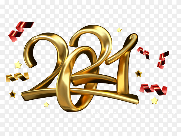 Abstract happy new year 2021 design on transparent background PNG