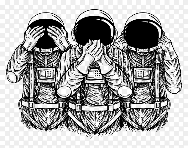 Astronauta design with black white color on transparent background PNG