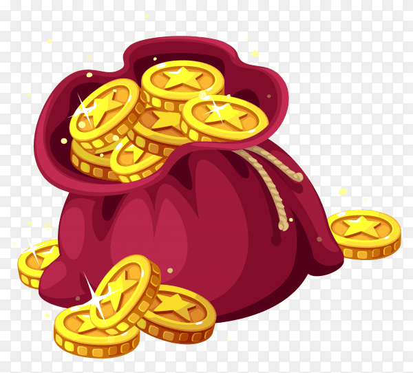 Bag gold coins illustration on transparent background PNG