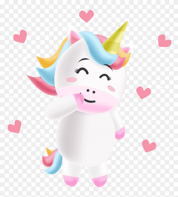 Beautiful cute and shy unicorn giving a smile on transparent background PNG