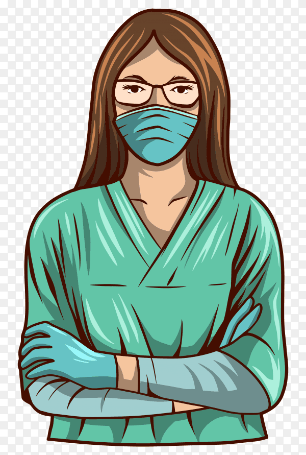 Beautiful nurse wearing surgery suit illustration on transparent background PNG