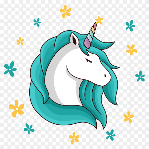 Beauty unicorn with Blue hair illustration premium vector PNG