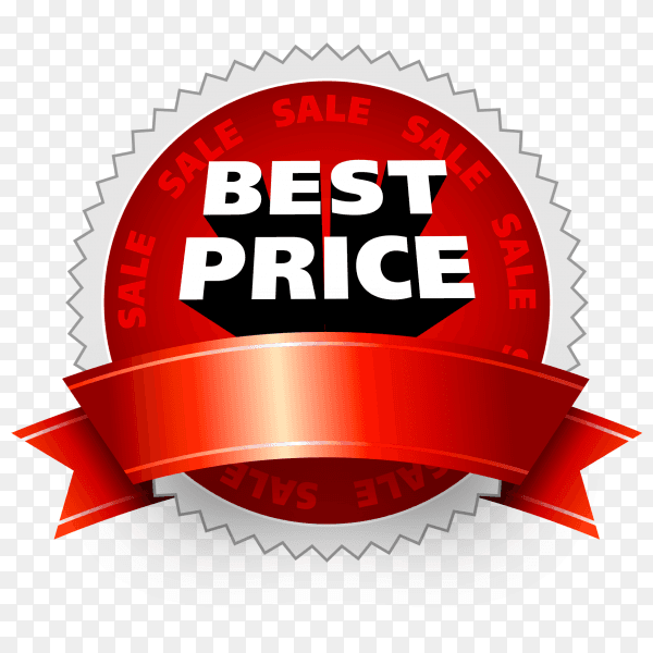 Best price banner design with red ribbon on transparent background PNG