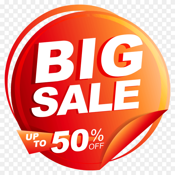 Big sale banner with discount tag price on transparent background PNG