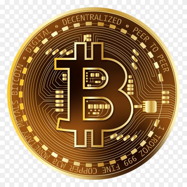 Bitcoin with golden coin on transparent background PNG