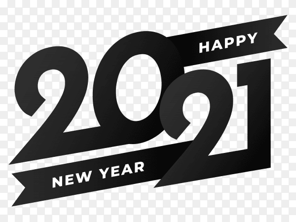 Black Happy new year 2021 design on transparent background PNG