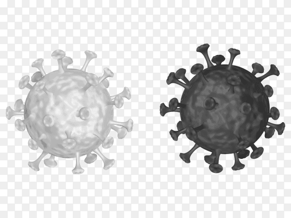Black and white coronavirus illustration on transparent background PNG