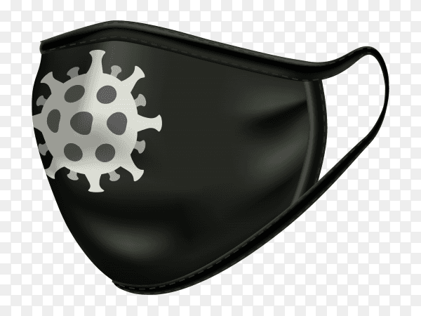 Black face mask with symbol coronavirus premium vector PNG