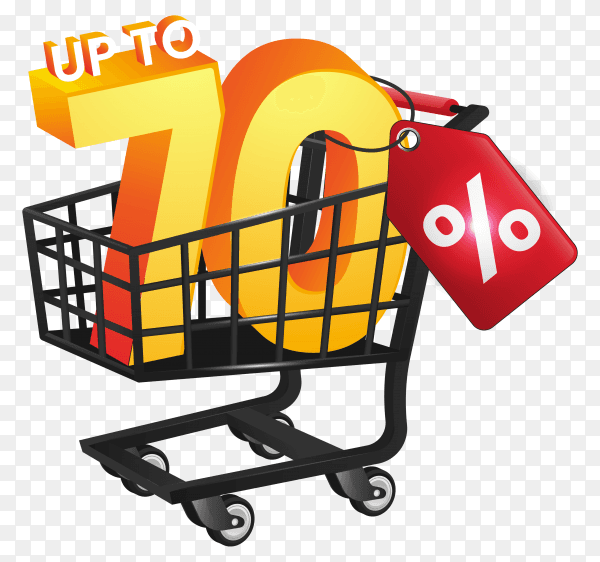 Black friday discount with black trolley on transparent background PNG
