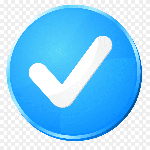 Blue correct icon on transparent background PNG