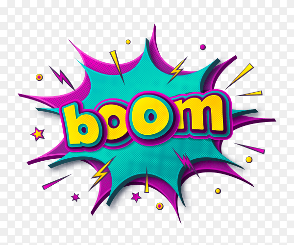 Boom comic speech bubble 3d text style effec on transparent background PNG
