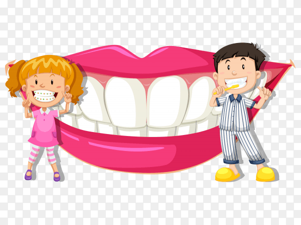 Boy and girl with clean teeth on transparent background PNG