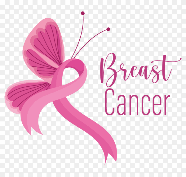 Breast cancer awareness month pink ribbon side butterfly on transparent background PNG