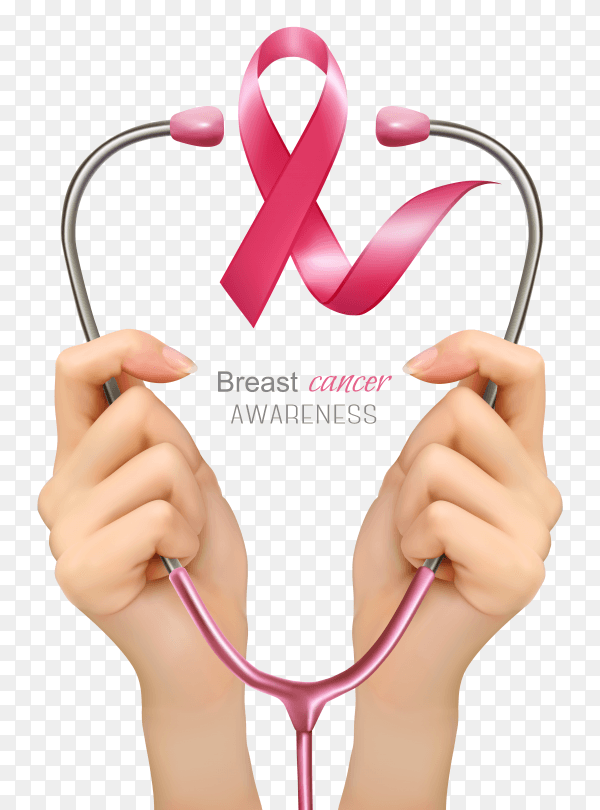 Breast cancer awareness ribbon and two hands on transparent background Png