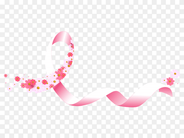 Breast cancer october awareness month with pink ribbon and flower on transparent background PNG