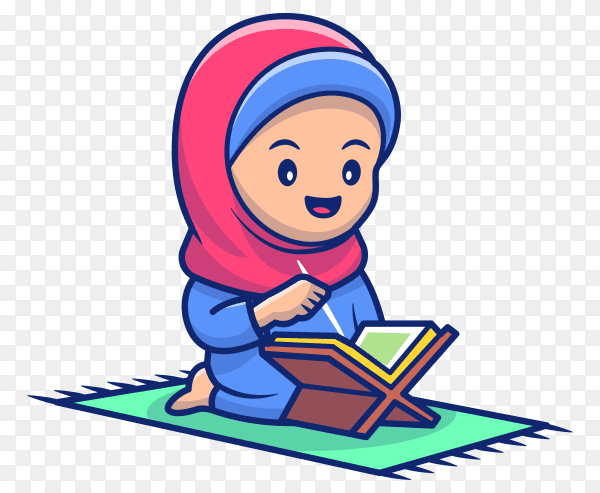 Cartoon Muslim girl reading al qur'an premium vector PNG